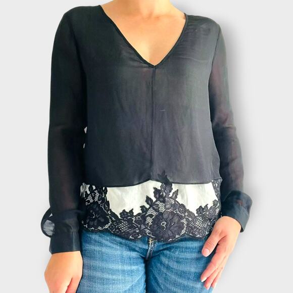 Robert Rodriguez Blouse 100% Silk Peasant Top V Neck Long Sleeve Black Size 6 - Picture 10 of 10